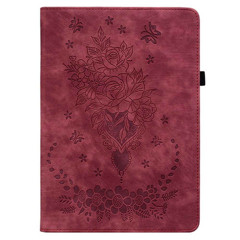 For Lenovo Legion Y700 Gen 4 Case Card Holder Anti-Scratch Leather Cover Rose Flower Imprint - Red