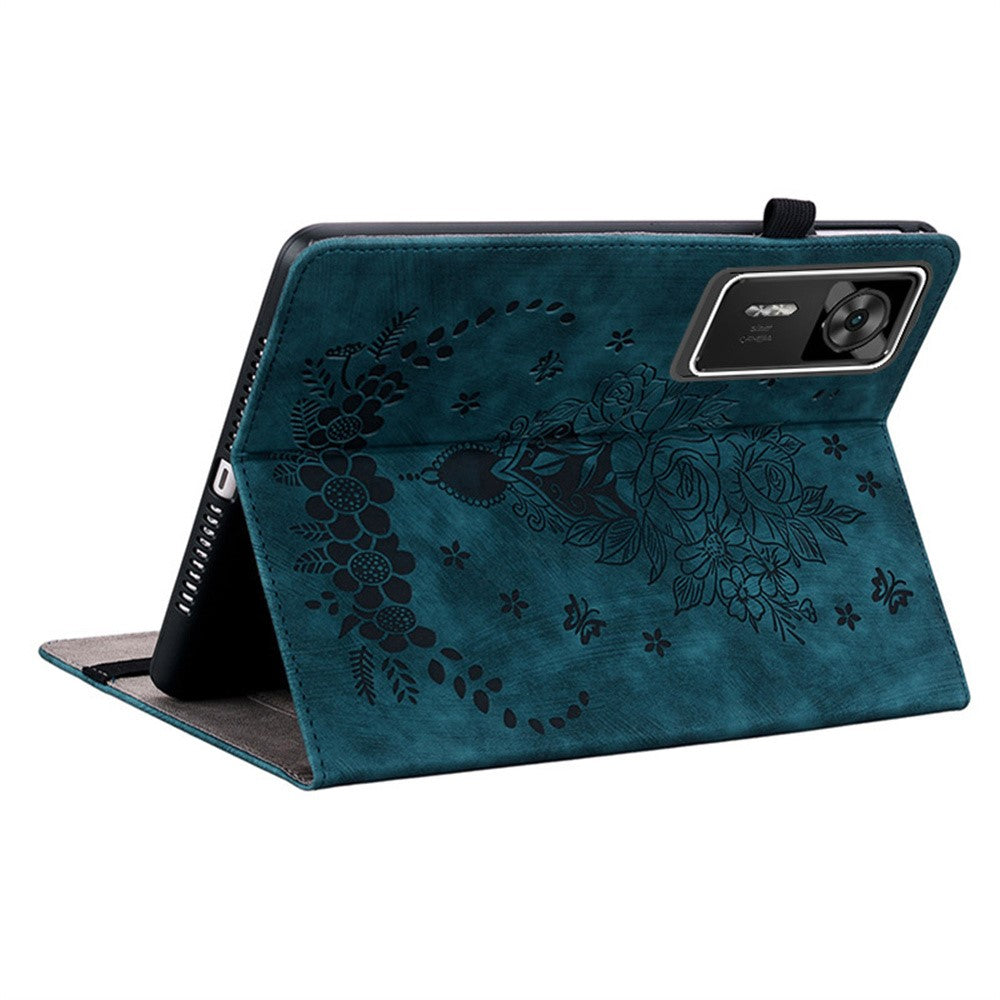 For Lenovo Legion Y700 Gen 4 Case Card Holder Anti-Scratch Leather Cover Rose Flower Imprint - Blue