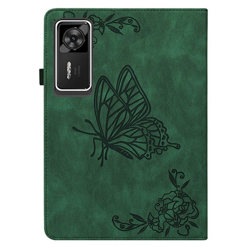 For Lenovo Legion Y700 Gen 4 Case Butterfly Flower Imprint PU Leather Tablet Cover with Card Slots - Green