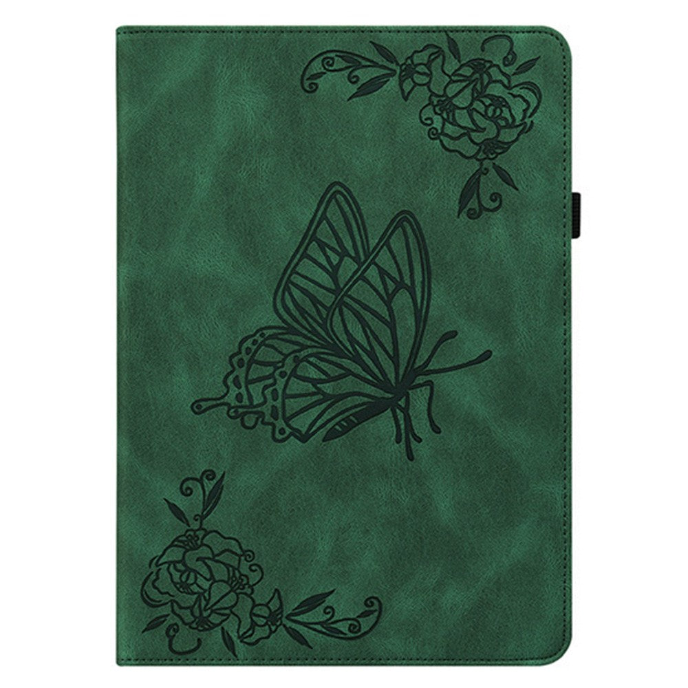 For Lenovo Legion Y700 Gen 4 Case Butterfly Flower Imprint PU Leather Tablet Cover with Card Slots - Green