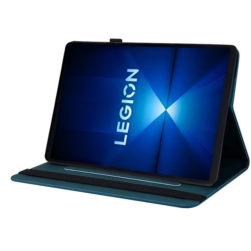 For Lenovo Legion Y700 Gen 4 Case Butterfly Flower Imprint PU Leather Tablet Cover with Card Slots - Blue