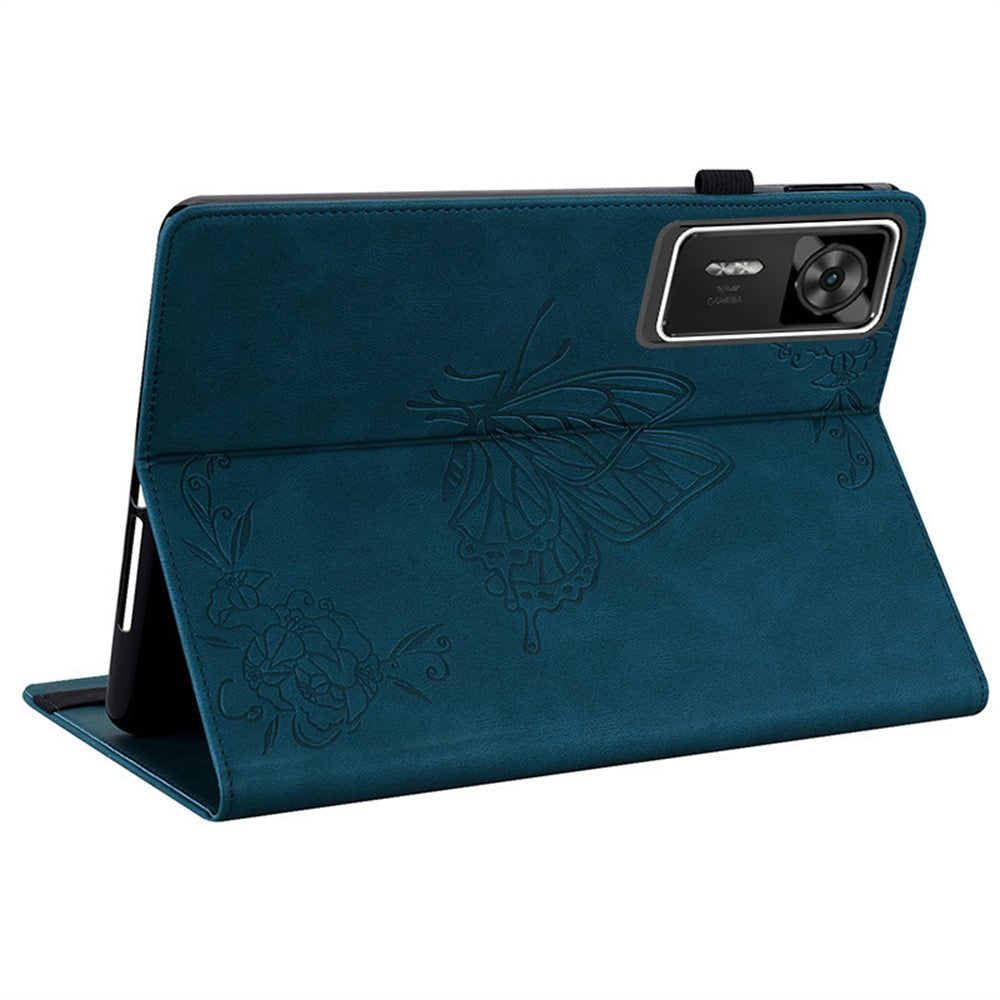 For Lenovo Legion Y700 Gen 4 Case Butterfly Flower Imprint PU Leather Tablet Cover with Card Slots - Blue