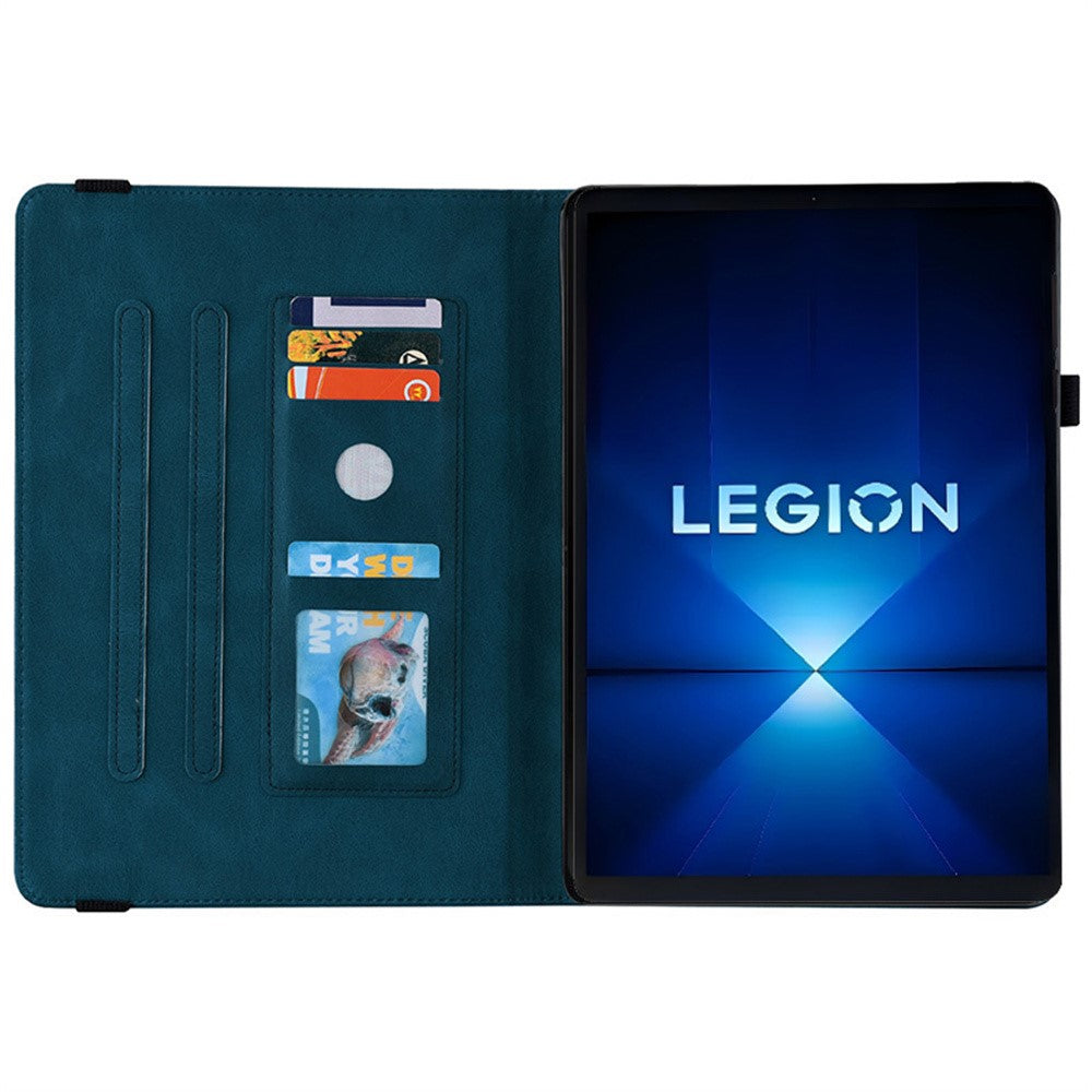 For Lenovo Legion Y700 Gen 4 Case Butterfly Flower Imprint PU Leather Tablet Cover with Card Slots - Blue