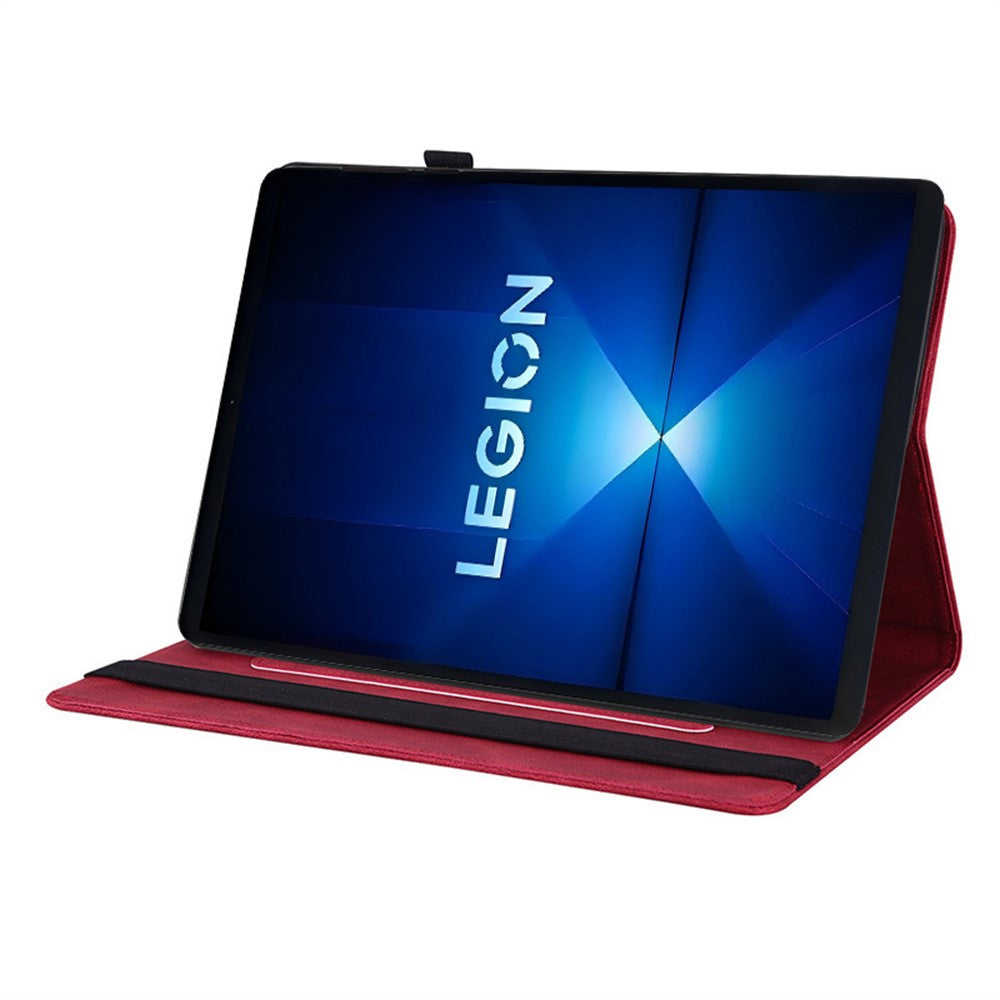 For Lenovo Legion Y700 Gen 4 Case Butterfly Flower Imprint PU Leather Tablet Cover with Card Slots - Red