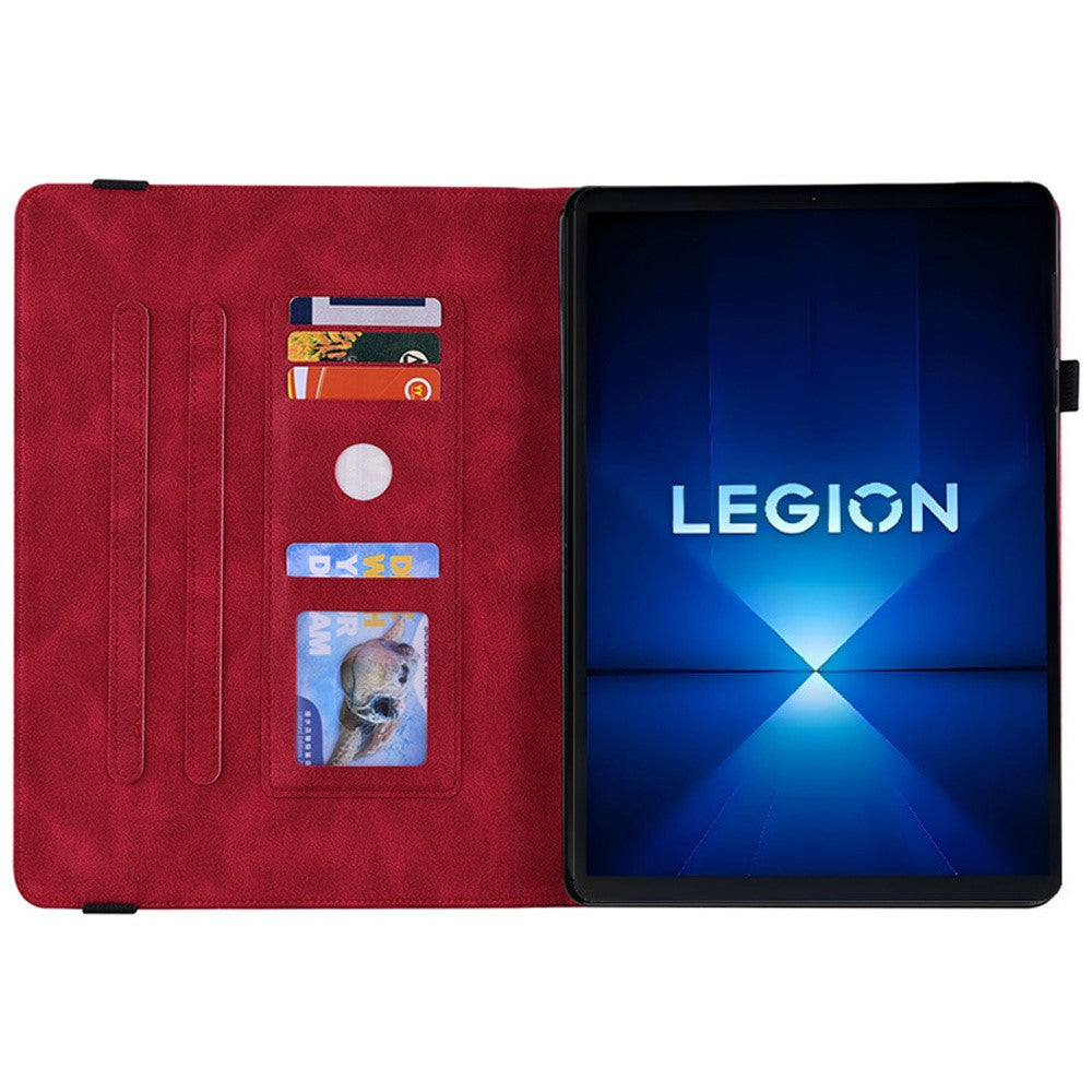 For Lenovo Legion Y700 Gen 4 Case Butterfly Flower Imprint PU Leather Tablet Cover with Card Slots - Red