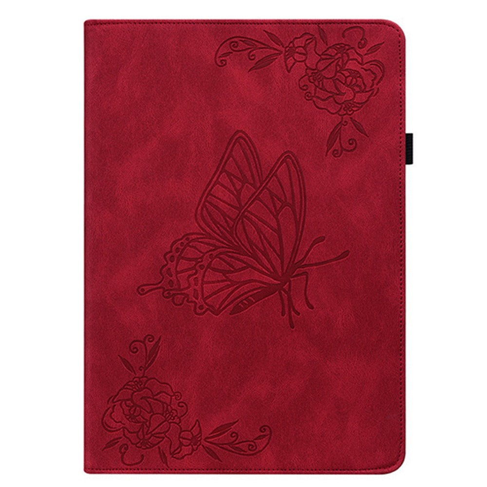 For Lenovo Legion Y700 Gen 4 Case Butterfly Flower Imprint PU Leather Tablet Cover with Card Slots - Red