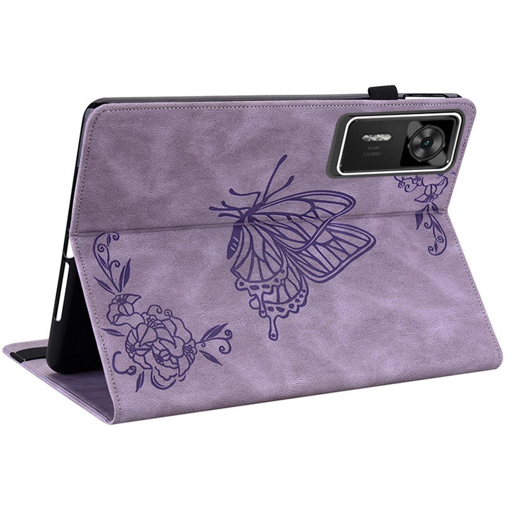 For Lenovo Legion Y700 Gen 4 Case Butterfly Flower Imprint PU Leather Tablet Cover with Card Slots - Purple