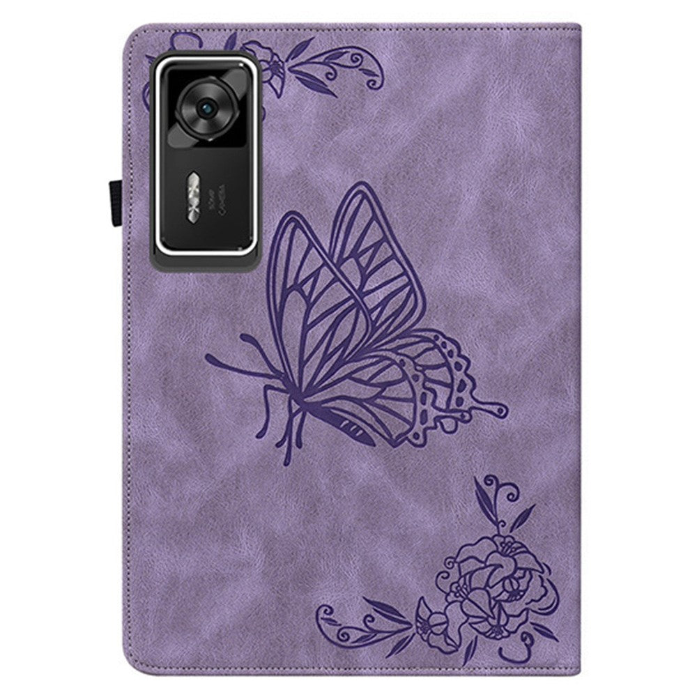 For Lenovo Legion Y700 Gen 4 Case Butterfly Flower Imprint PU Leather Tablet Cover with Card Slots - Purple
