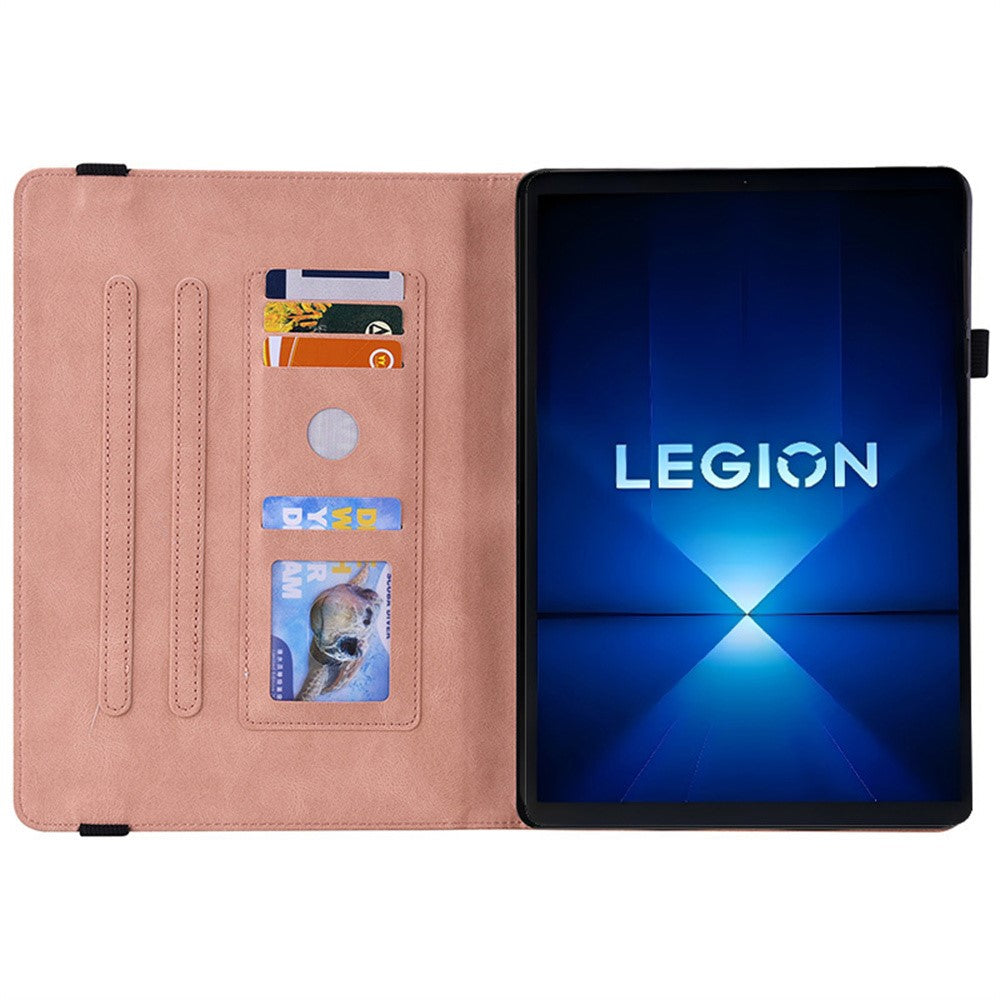 For Lenovo Legion Y700 Gen 4 Case Butterfly Flower Imprint PU Leather Tablet Cover with Card Slots - Pink