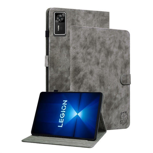 For Lenovo Legion Y700 Gen 4 Case Tiger Imprint Anti-Scratch PU Leather Tablet Cover - Grey