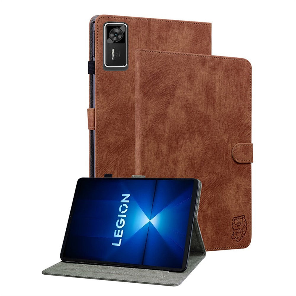 For Lenovo Legion Y700 Gen 4 Case Tiger Imprint Anti-Scratch PU Leather Tablet Cover - Brown