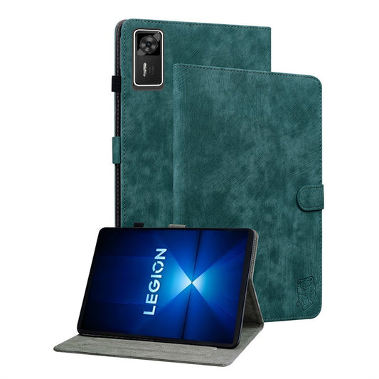 For Lenovo Legion Y700 Gen 4 Case Tiger Imprint Anti-Scratch PU Leather Tablet Cover - Green