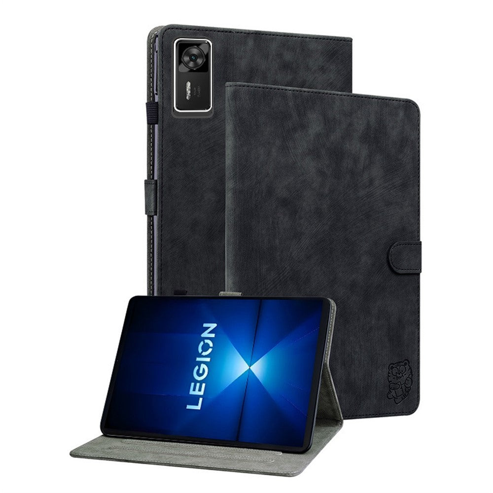 For Lenovo Legion Y700 Gen 4 Case Tiger Imprint Anti-Scratch PU Leather Tablet Cover - Black