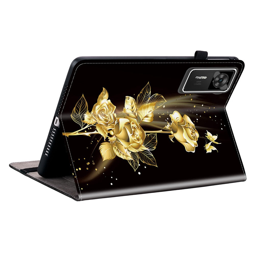 For Lenovo Legion Y700 Gen 4 Leather Case Pattern Printed Stand Tablet Cover with Card Slots - Gold Butterfly Rose