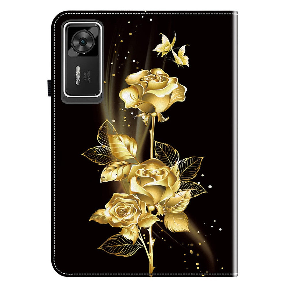 For Lenovo Legion Y700 Gen 4 Leather Case Pattern Printed Stand Tablet Cover with Card Slots - Gold Butterfly Rose