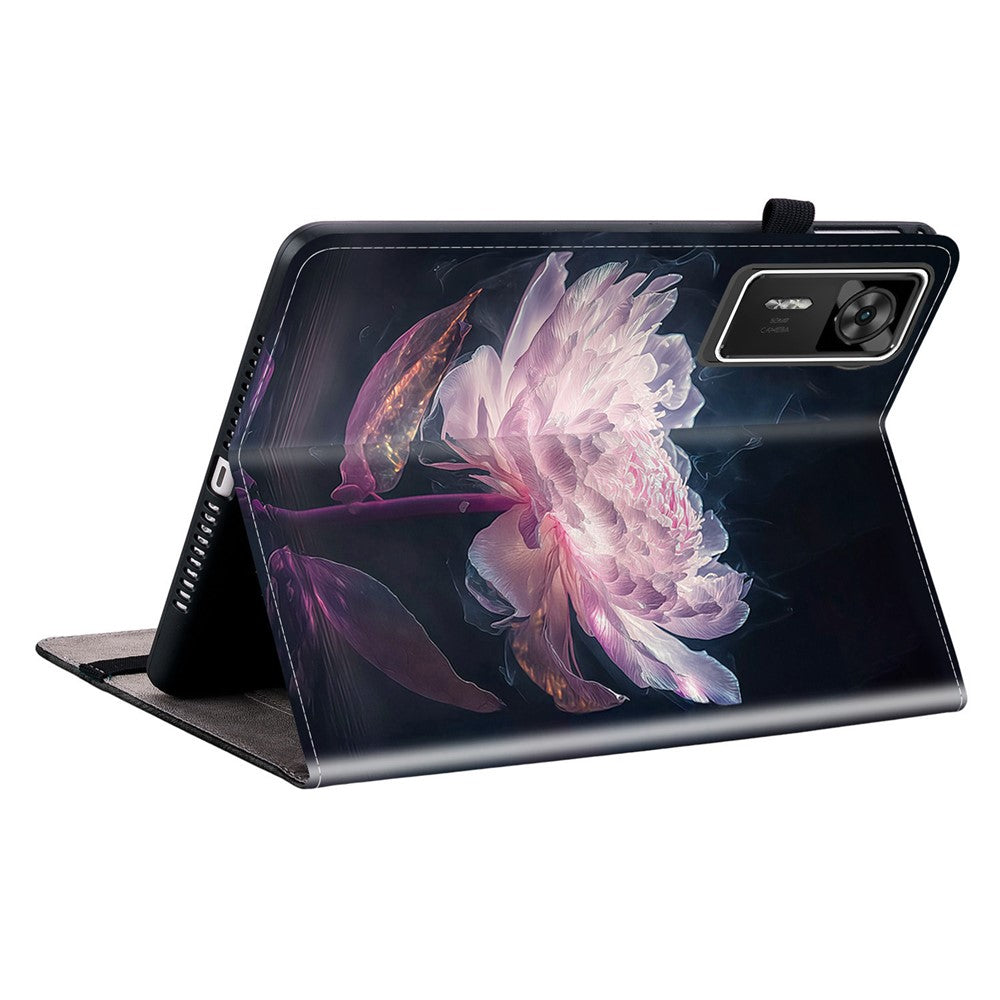 For Lenovo Legion Y700 Gen 4 Leather Case Pattern Printed Stand Tablet Cover with Card Slots - Purple Peony