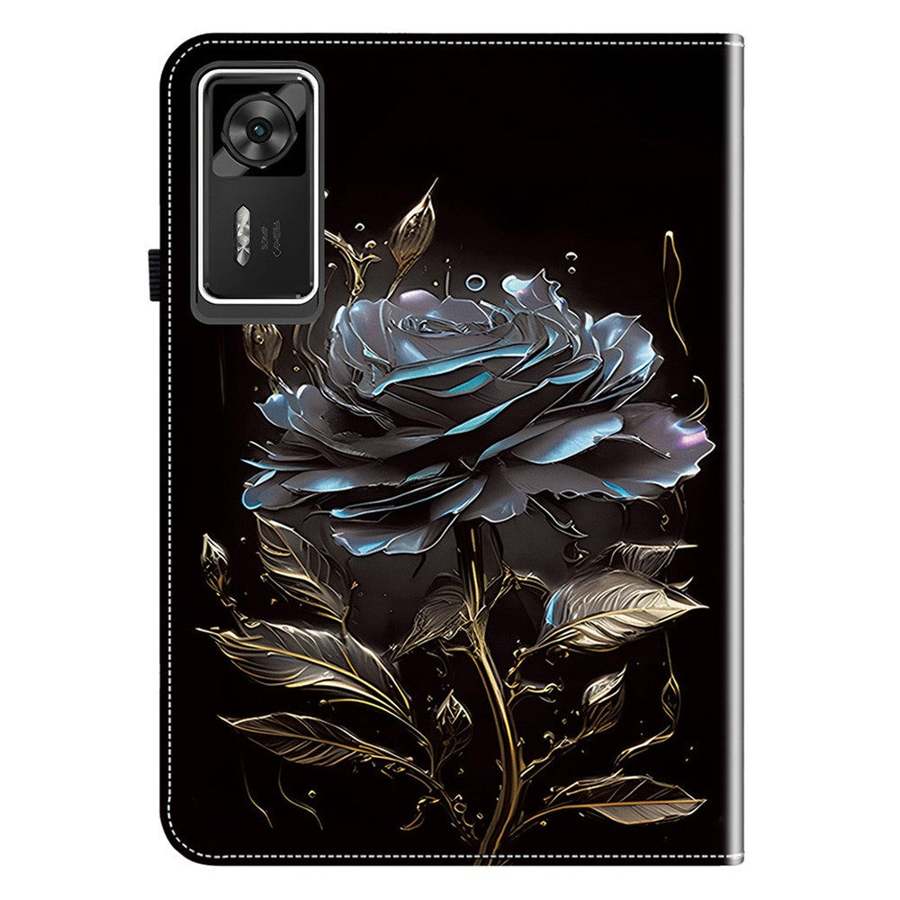 For Lenovo Legion Y700 Gen 4 Leather Case Pattern Printed Stand Tablet Cover with Card Slots - Black Rose