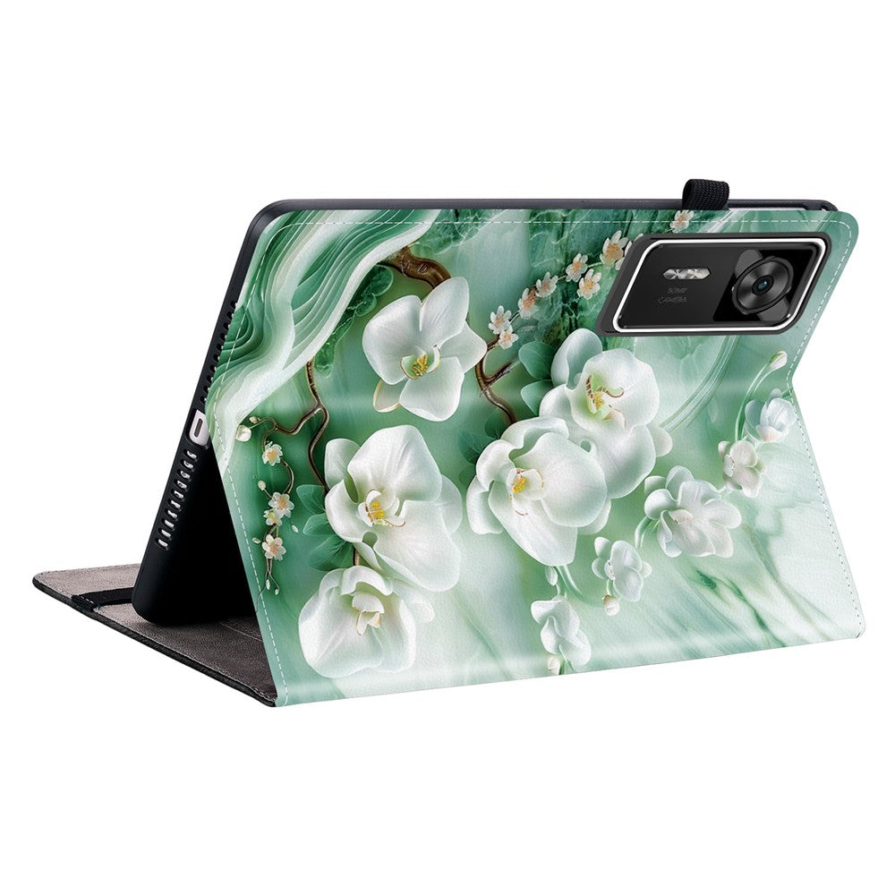 For Lenovo Legion Y700 Gen 4 Leather Case Pattern Printed Stand Tablet Cover with Card Slots - Jade Flower