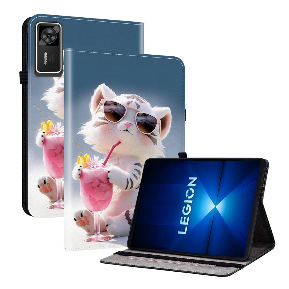 For Lenovo Legion Y700 Gen 4 Leather Case Pattern Printed Stand Tablet Cover with Card Slots - Cartoon Tiger