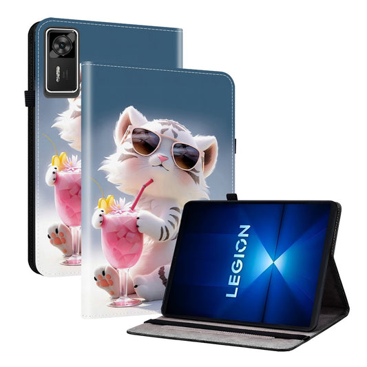 For Lenovo Legion Y700 Gen 4 Leather Case Pattern Printed Stand Tablet Cover with Card Slots - Cartoon Tiger