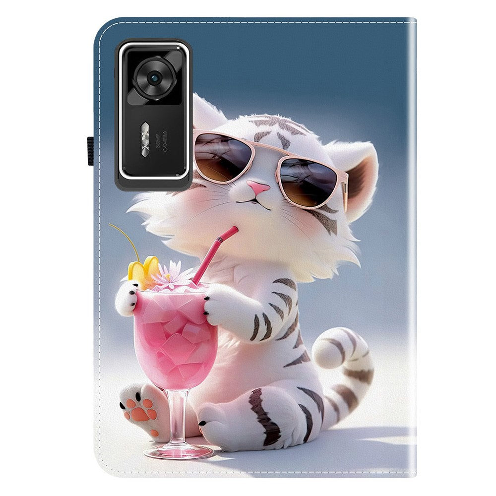 For Lenovo Legion Y700 Gen 4 Leather Case Pattern Printed Stand Tablet Cover with Card Slots - Cartoon Tiger