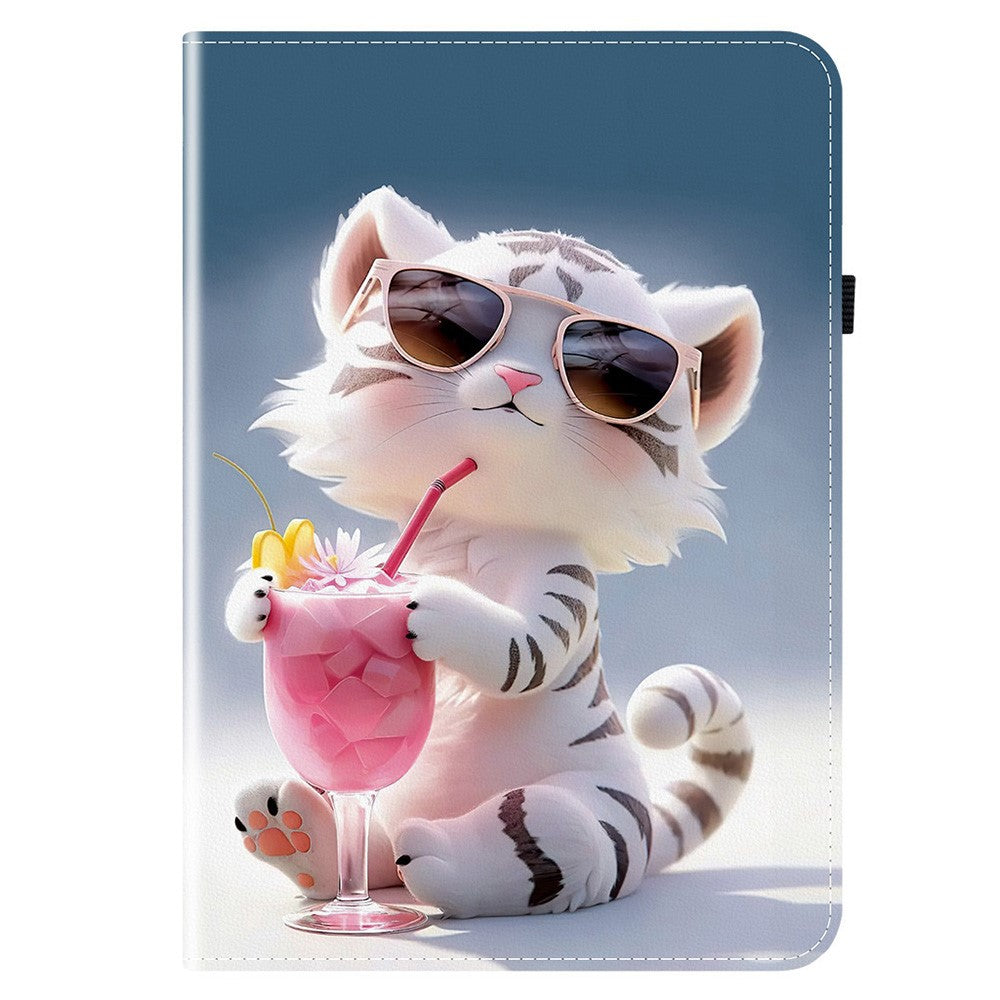 For Lenovo Legion Y700 Gen 4 Leather Case Pattern Printed Stand Tablet Cover with Card Slots - Cartoon Tiger