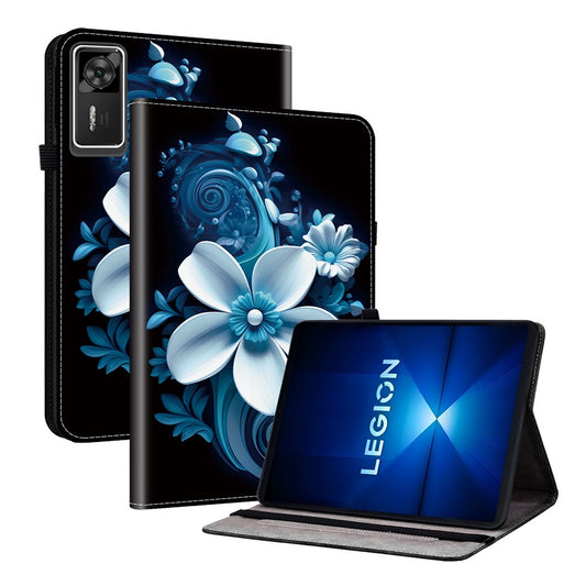 For Lenovo Legion Y700 Gen 4 Leather Case Pattern Printed Stand Tablet Cover with Card Slots - Black Orchid