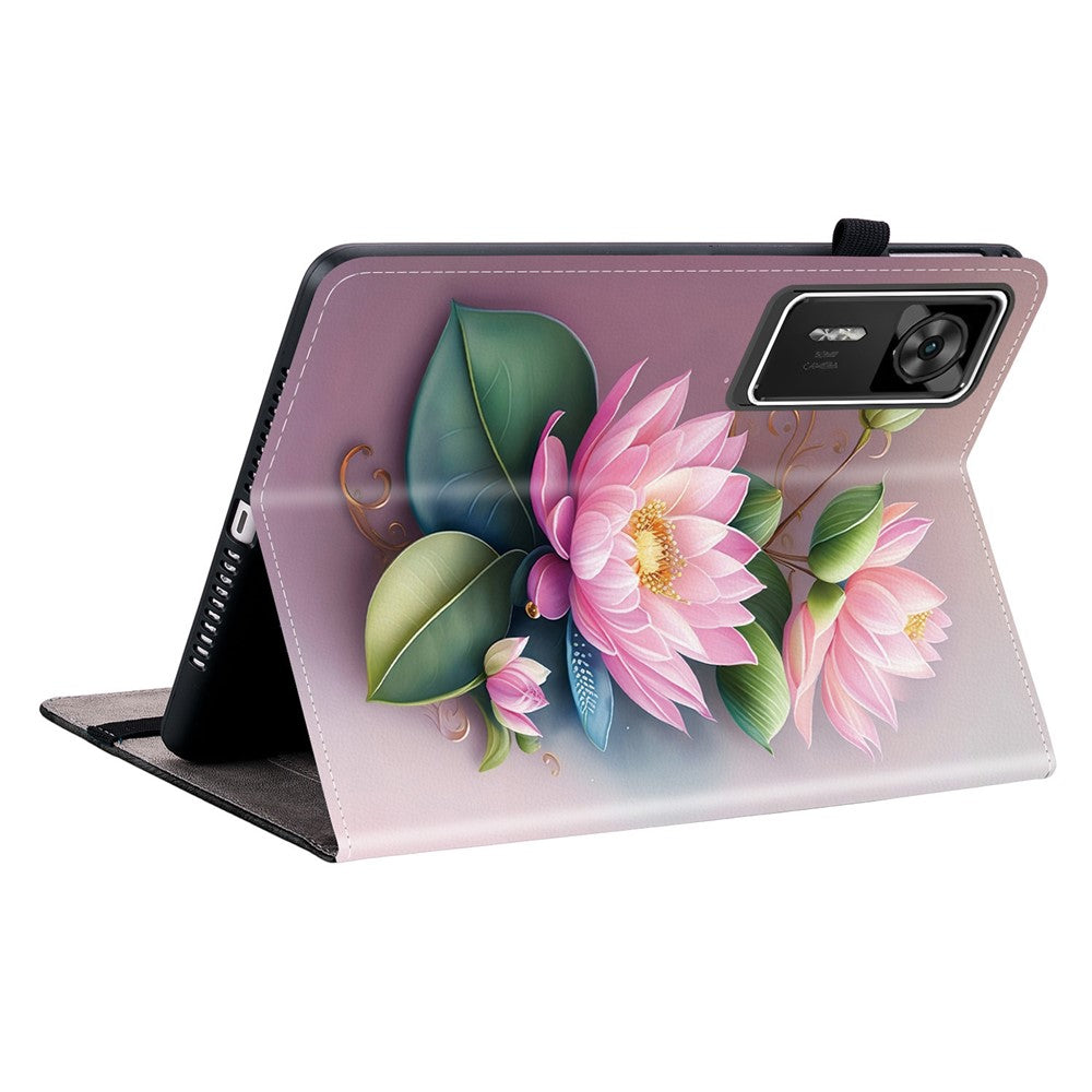 For Lenovo Legion Y700 Gen 4 Leather Case Pattern Printed Stand Tablet Cover with Card Slots - Lotus