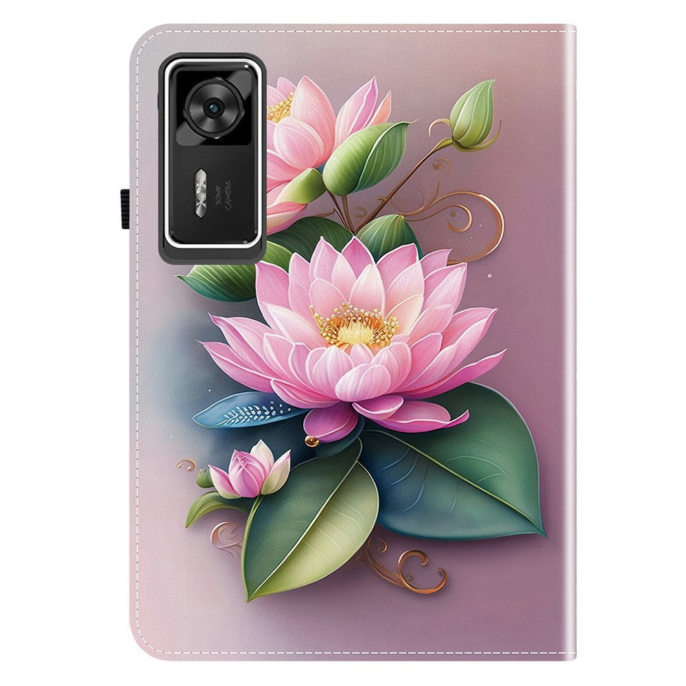For Lenovo Legion Y700 Gen 4 Leather Case Pattern Printed Stand Tablet Cover with Card Slots - Lotus
