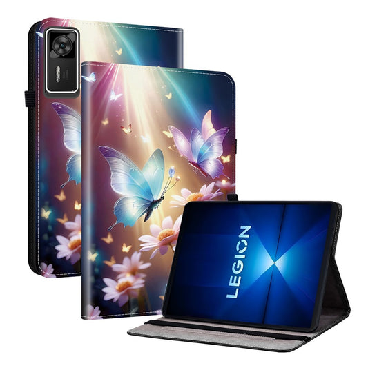 For Lenovo Legion Y700 Gen 4 Leather Case Pattern Printed Stand Tablet Cover with Card Slots - Butterfly Floral
