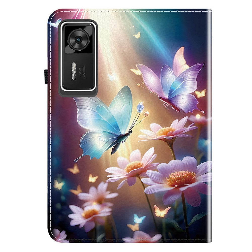 For Lenovo Legion Y700 Gen 4 Leather Case Pattern Printed Stand Tablet Cover with Card Slots - Butterfly Floral