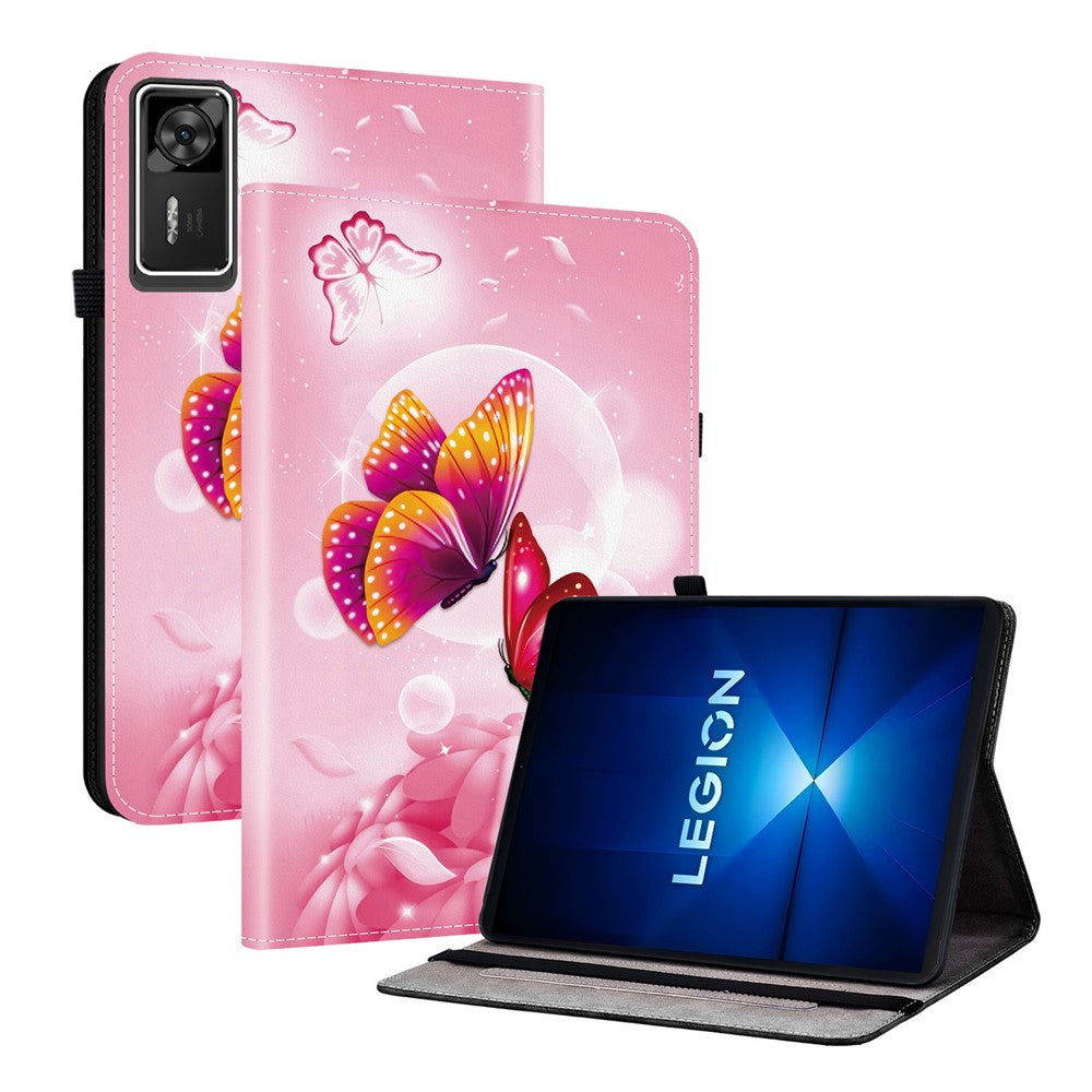For Lenovo Legion Y700 Gen 4 Leather Case Pattern Printed Stand Tablet Cover with Card Slots - Pink Butterfly