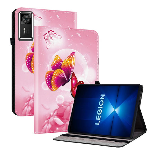 For Lenovo Legion Y700 Gen 4 Leather Case Pattern Printed Stand Tablet Cover with Card Slots - Pink Butterfly