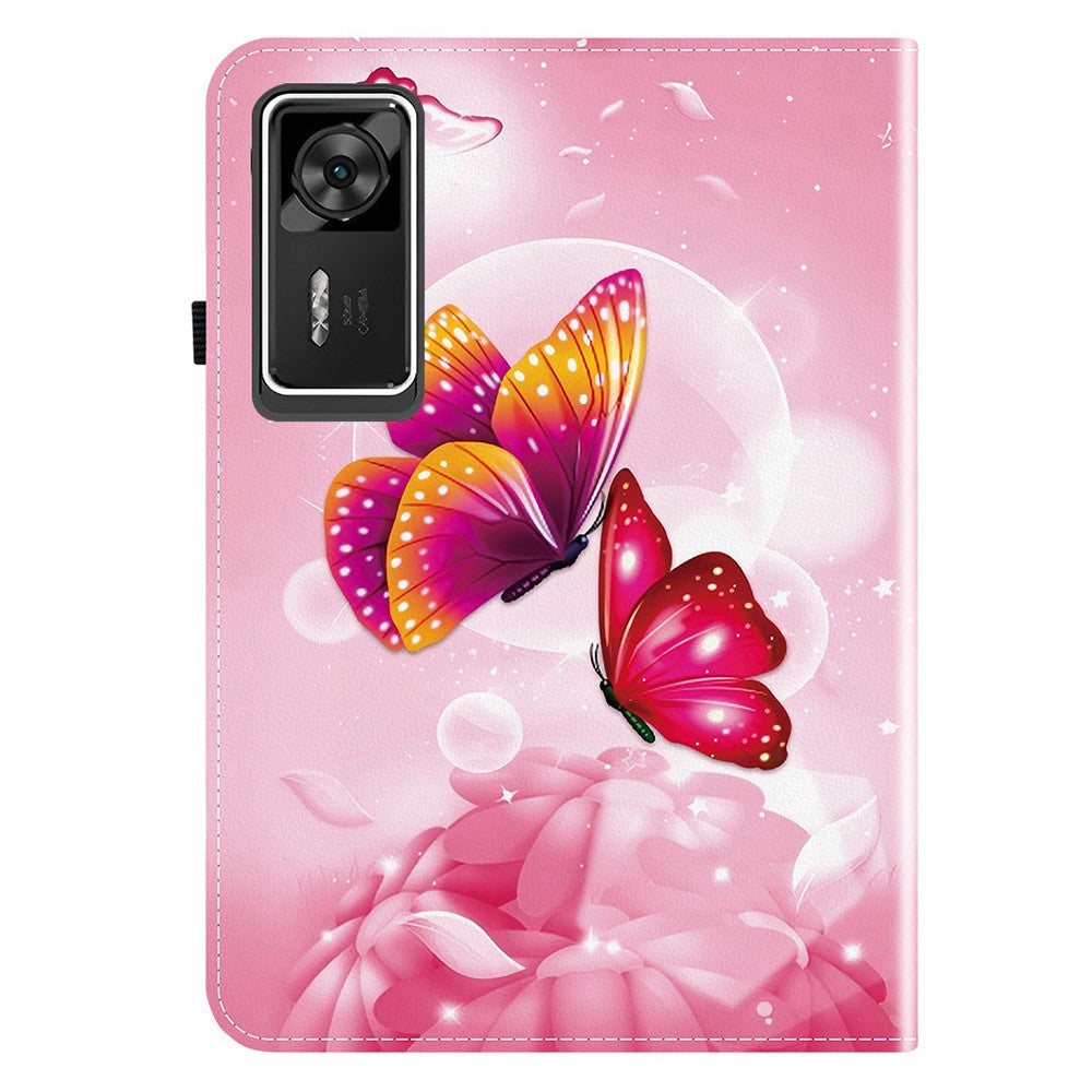 For Lenovo Legion Y700 Gen 4 Leather Case Pattern Printed Stand Tablet Cover with Card Slots - Pink Butterfly