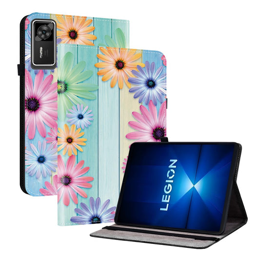 For Lenovo Legion Y700 Gen 4 Leather Case Pattern Printed Stand Tablet Cover with Card Slots - Sunflower