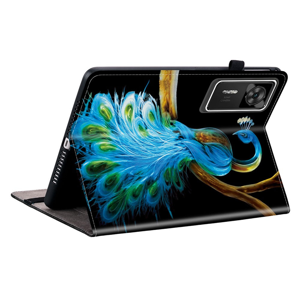For Lenovo Legion Y700 Gen 4 Leather Case Pattern Printed Stand Tablet Cover with Card Slots - Peacock