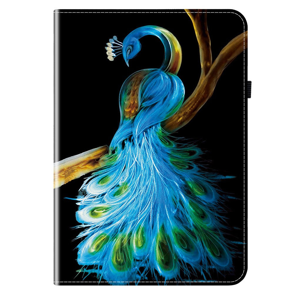 For Lenovo Legion Y700 Gen 4 Leather Case Pattern Printed Stand Tablet Cover with Card Slots - Peacock