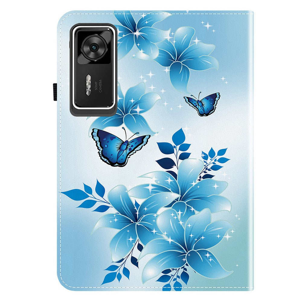 For Lenovo Legion Y700 Gen 4 Leather Case Pattern Printed Stand Tablet Cover with Card Slots - Blue Butterfly