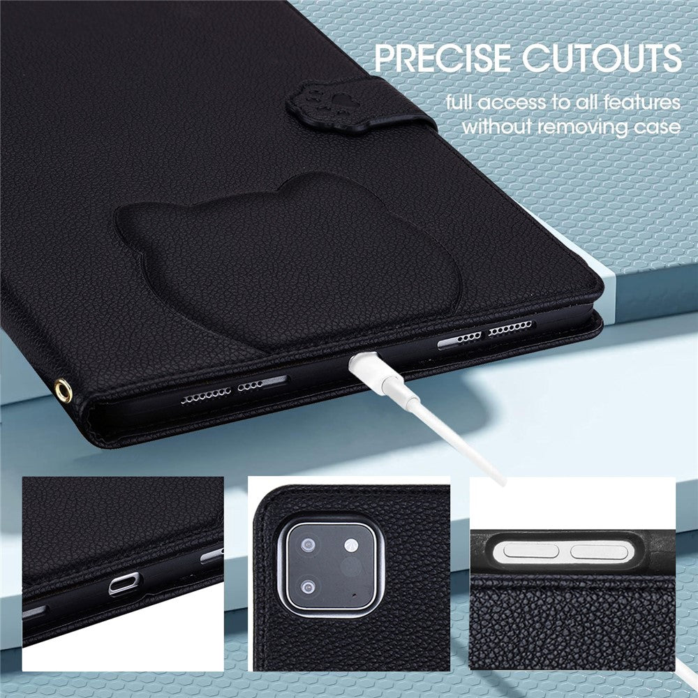 For Lenovo Tab P12 Case 3D Effect Cat Pattern Leather Stand Table Cover with Wallet, Stylus Holder - Black