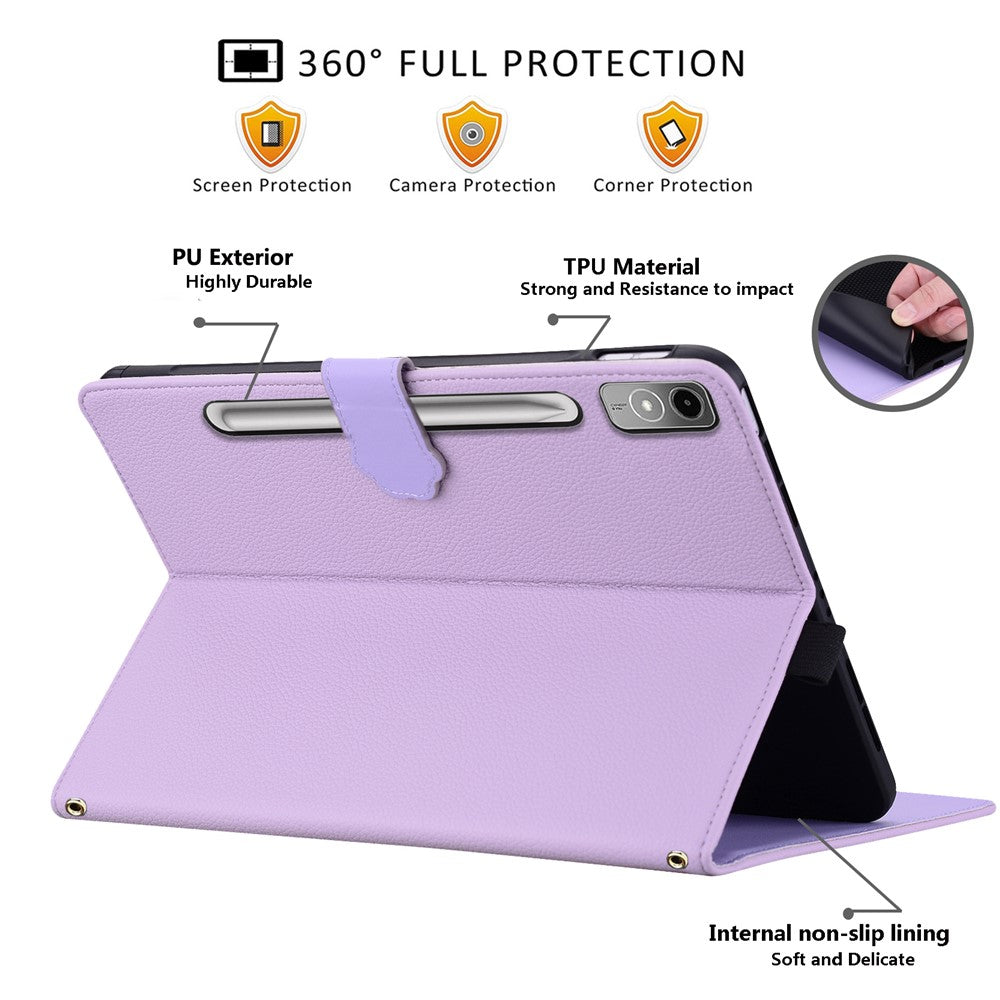 For Lenovo Tab P12 Case 3D Effect Cat Pattern Leather Stand Table Cover with Wallet, Stylus Holder - Purple