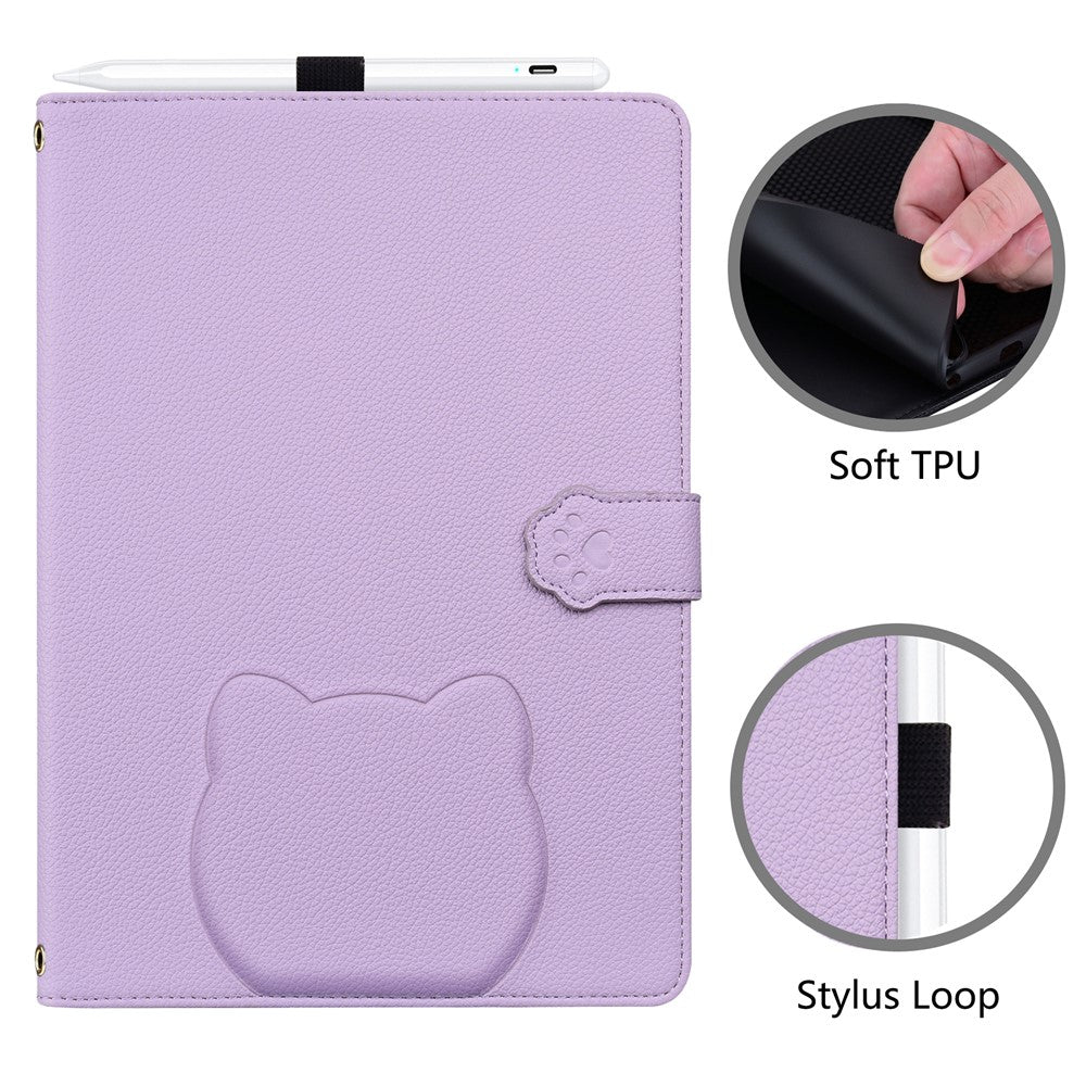 For Lenovo Tab P12 Case 3D Effect Cat Pattern Leather Stand Table Cover with Wallet, Stylus Holder - Purple