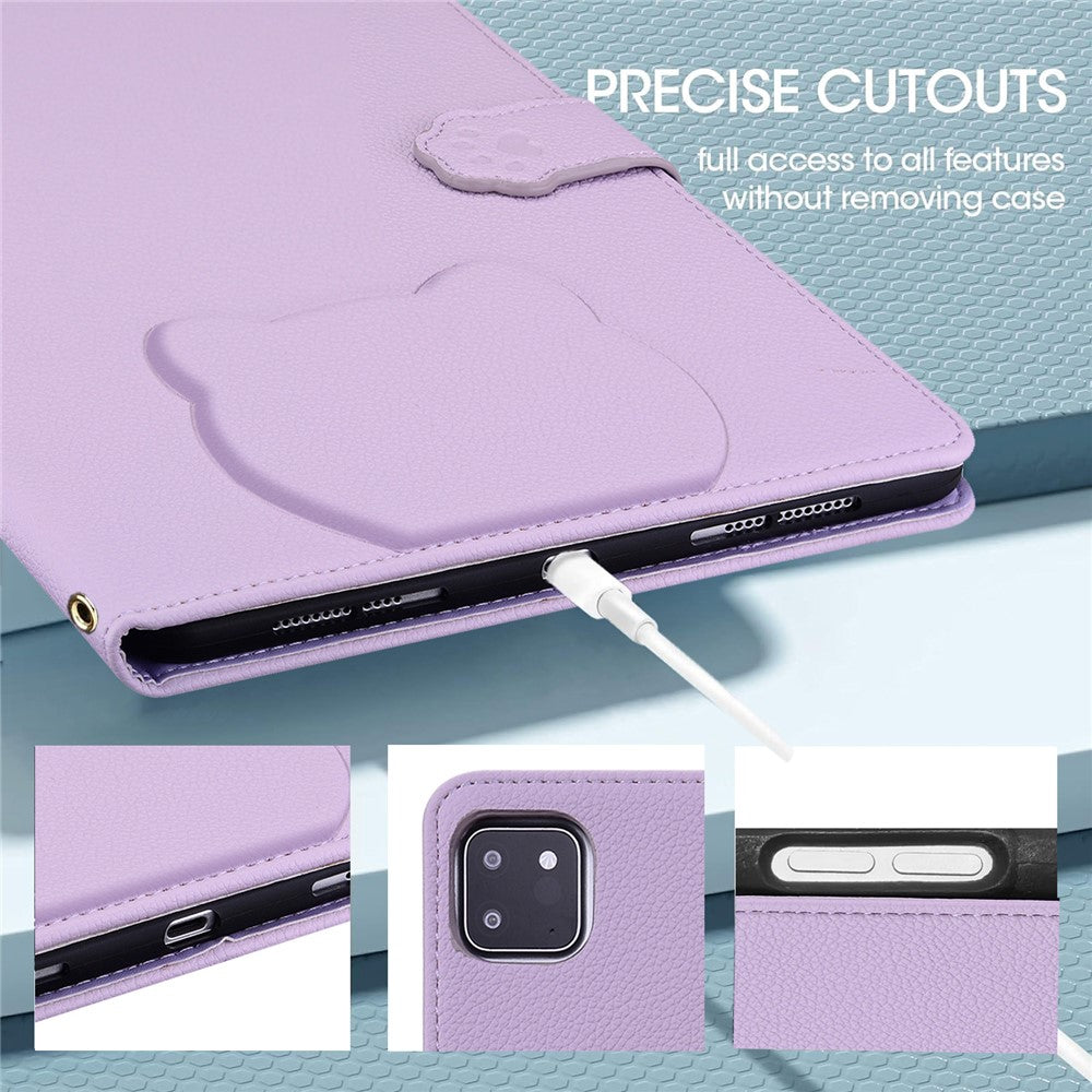 For Lenovo Tab P12 Case 3D Effect Cat Pattern Leather Stand Table Cover with Wallet, Stylus Holder - Purple