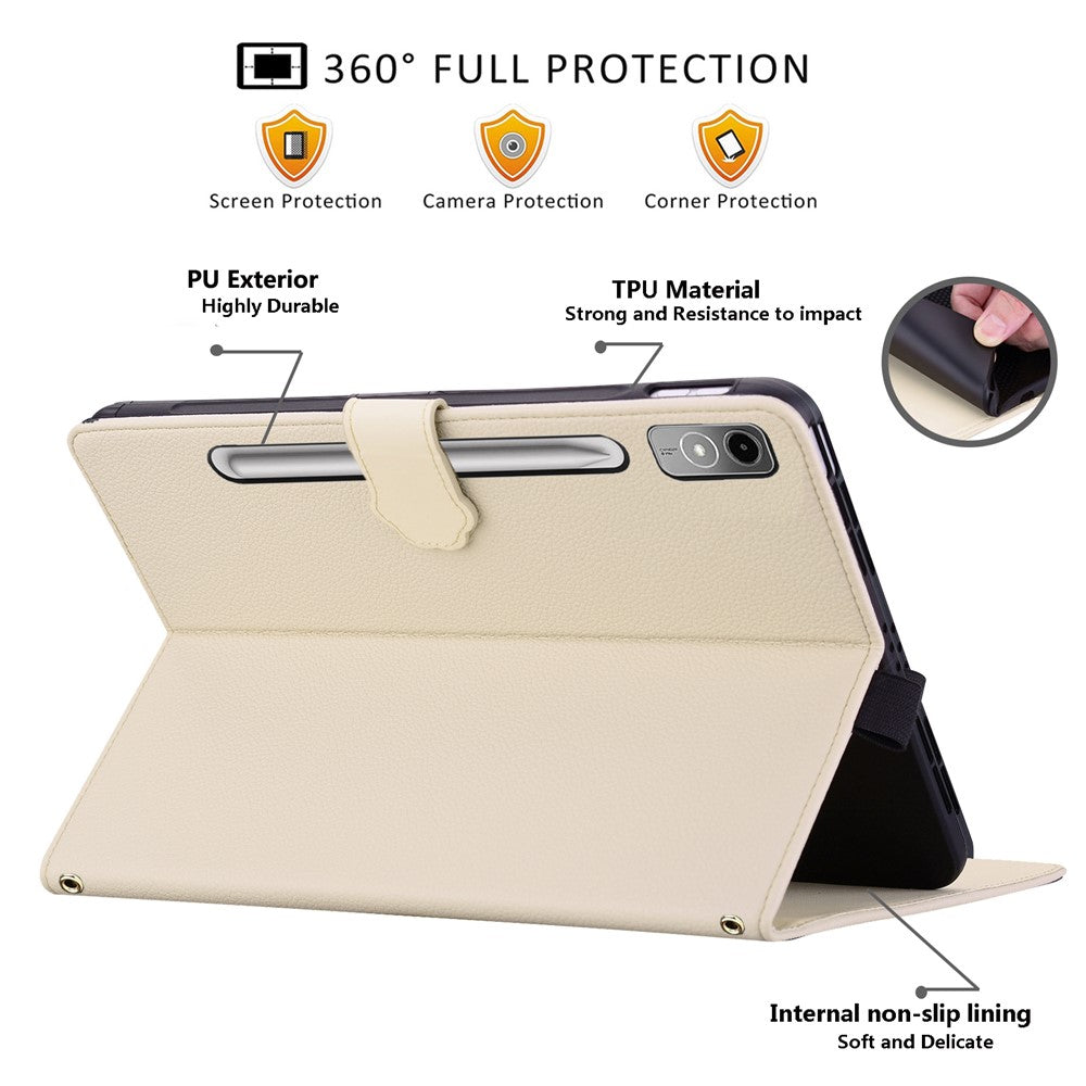 For Lenovo Tab P12 Case 3D Effect Cat Pattern Leather Stand Table Cover with Wallet, Stylus Holder - Apricot