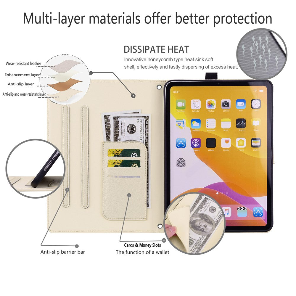 For Lenovo Tab P12 Case 3D Effect Cat Pattern Leather Stand Table Cover with Wallet, Stylus Holder - Apricot