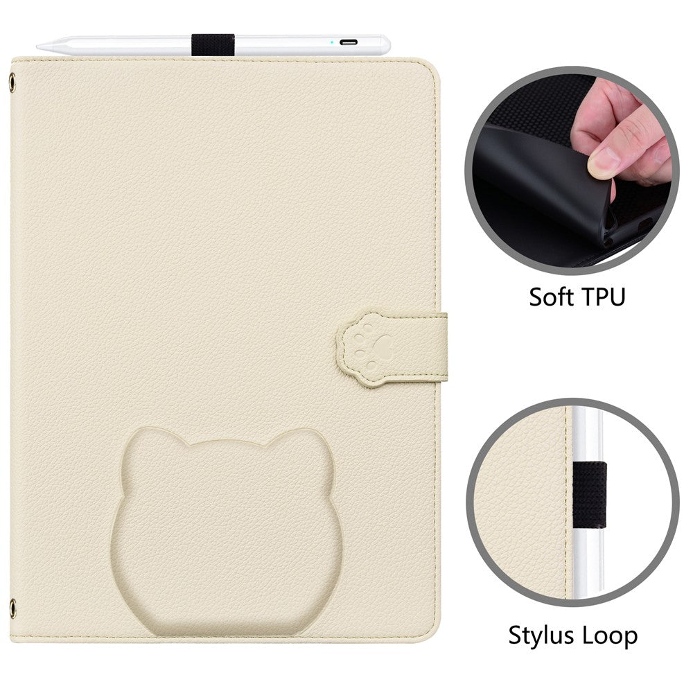 For Lenovo Tab P12 Case 3D Effect Cat Pattern Leather Stand Table Cover with Wallet, Stylus Holder - Apricot