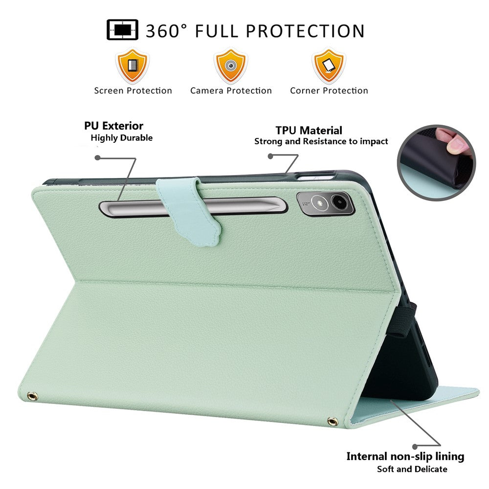For Lenovo Tab P12 Case 3D Effect Cat Pattern Leather Stand Table Cover with Wallet, Stylus Holder - Green