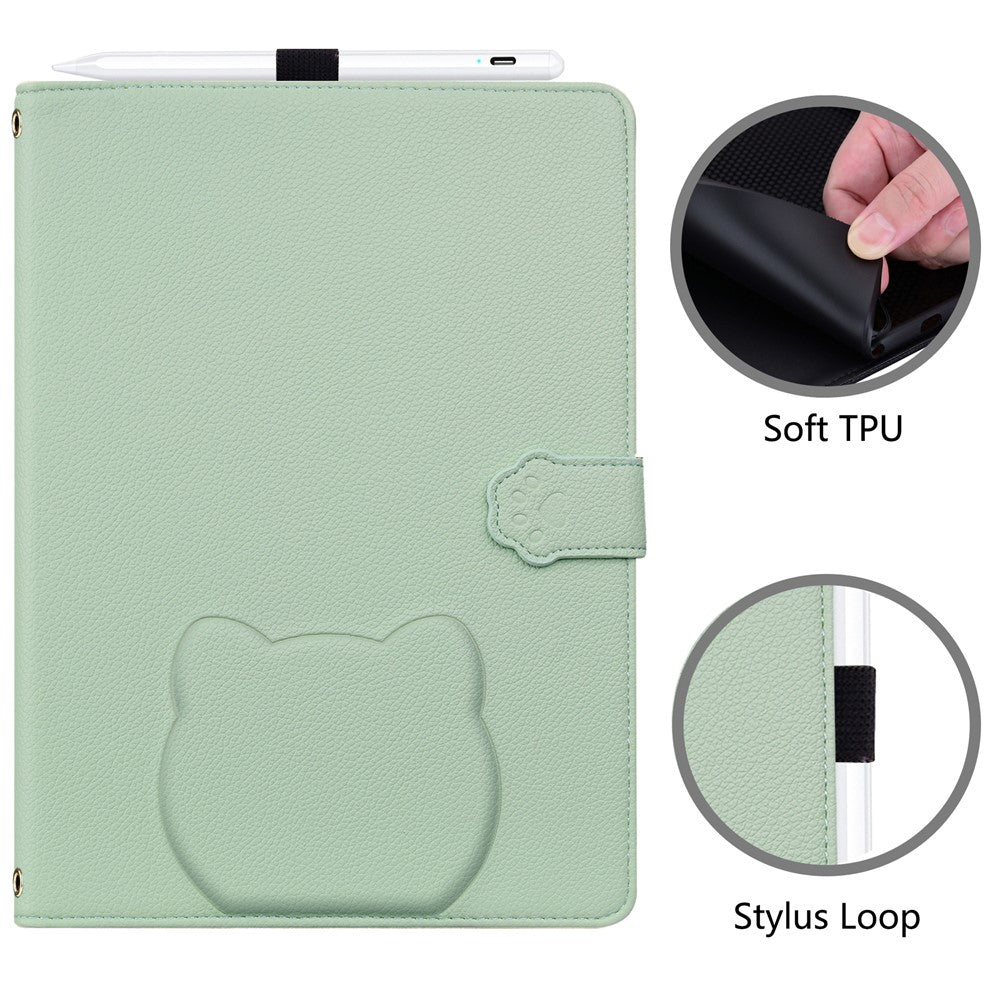 For Lenovo Tab P12 Case 3D Effect Cat Pattern Leather Stand Table Cover with Wallet, Stylus Holder - Green