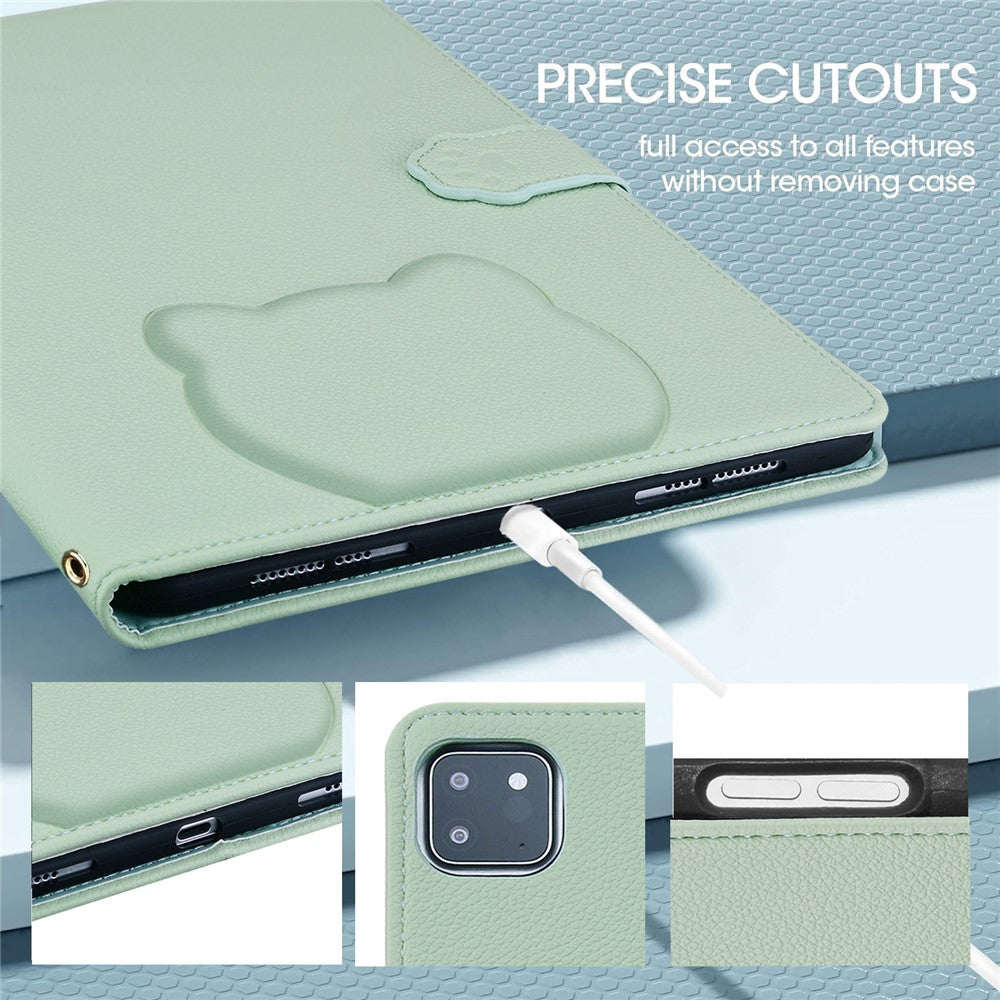 For Lenovo Tab P12 Case 3D Effect Cat Pattern Leather Stand Table Cover with Wallet, Stylus Holder - Green