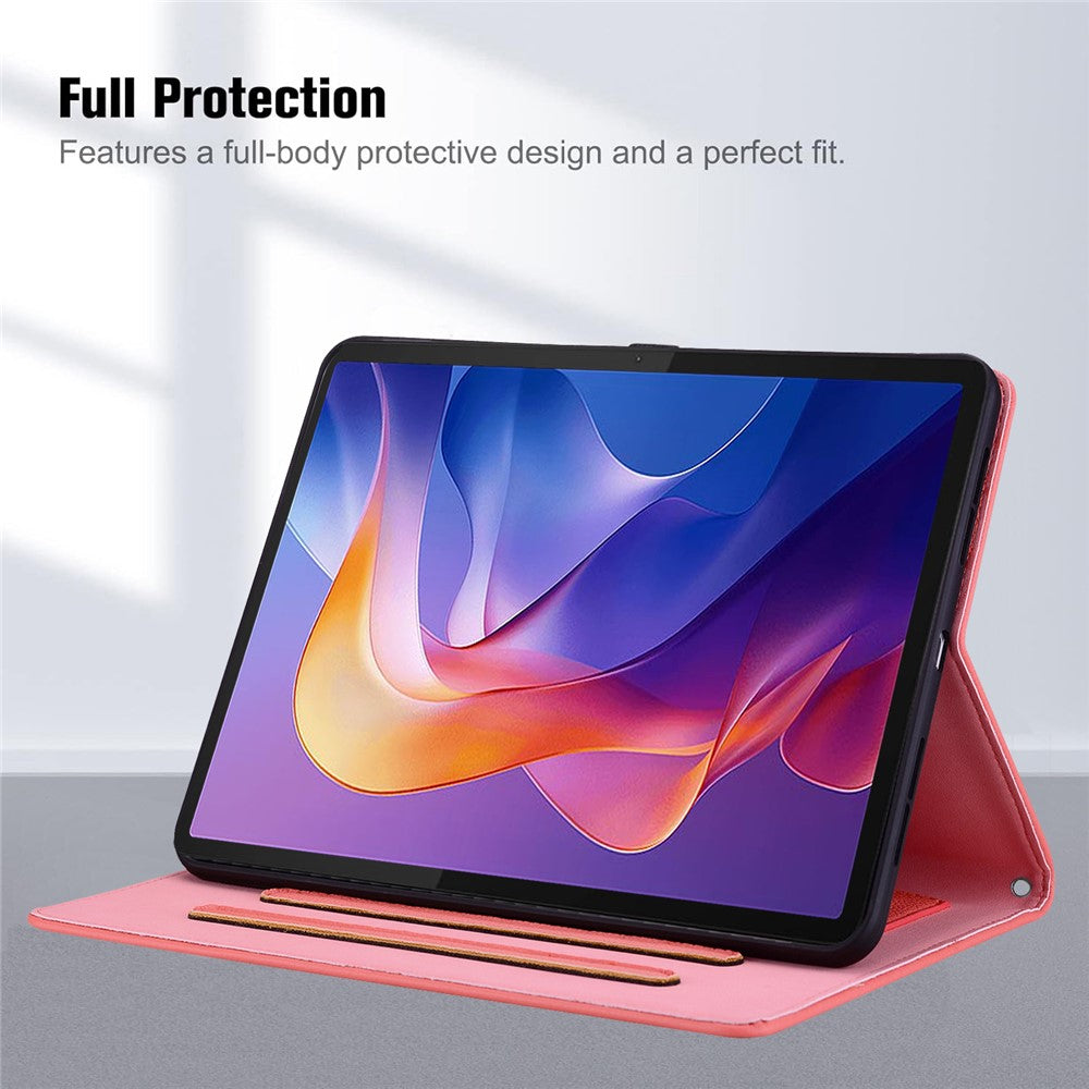 For Lenovo Tab P12 Case 3D Effect Cat Pattern Leather Stand Table Cover with Wallet, Stylus Holder - Watermelon Red