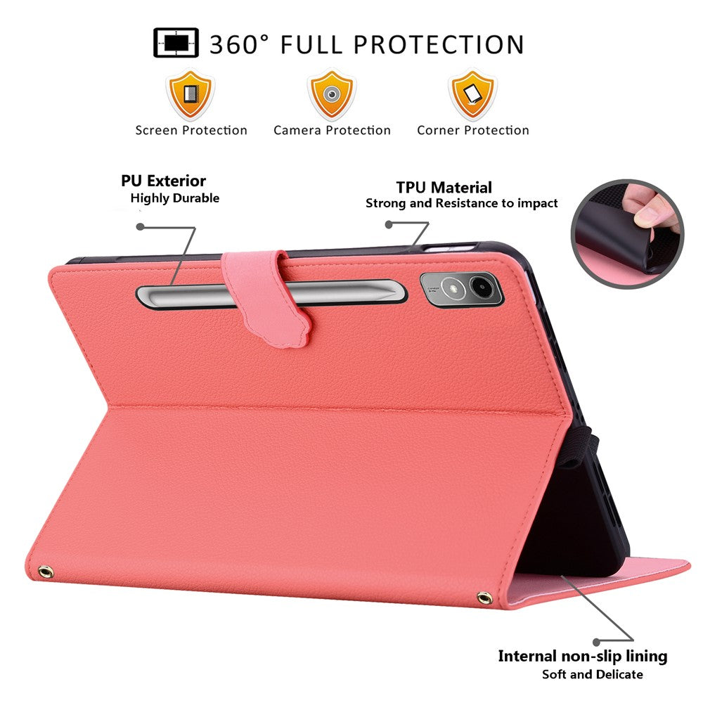 For Lenovo Tab P12 Case 3D Effect Cat Pattern Leather Stand Table Cover with Wallet, Stylus Holder - Watermelon Red